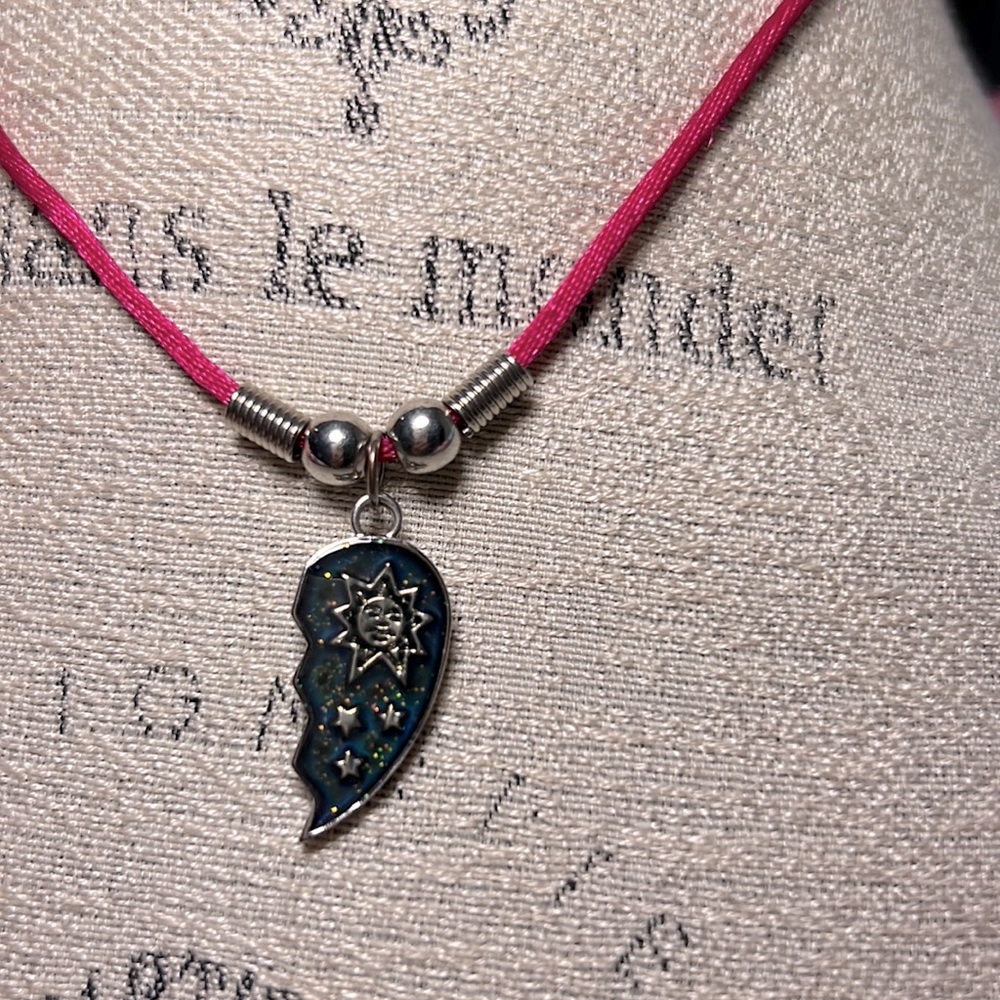 Live Love Protect Cherish half heart friendship necklace pink silver moon stars​ - Picture 3 of 5